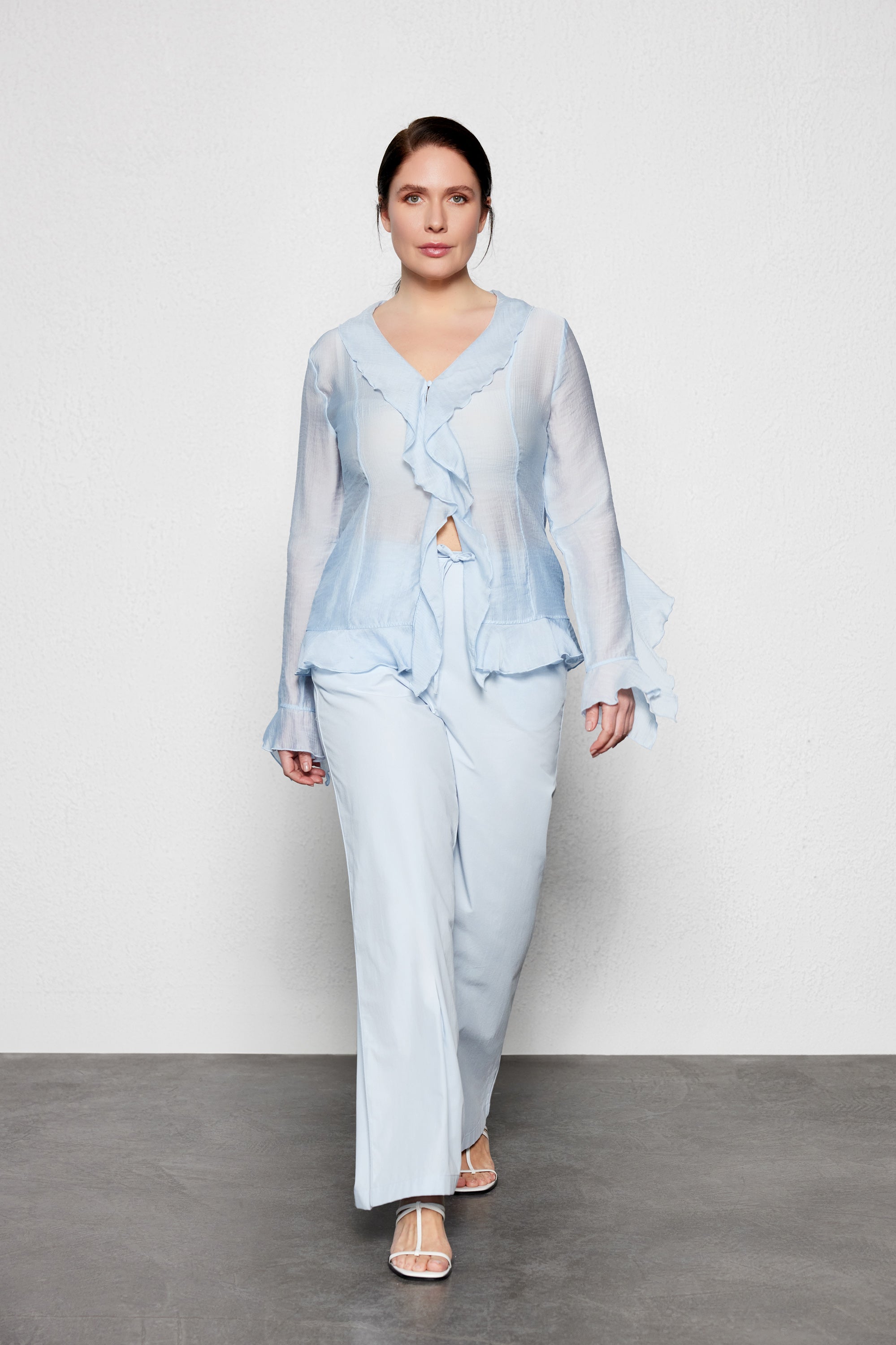 ALLEIA Büyük Beden Yarı Transparan Bluz Mavi