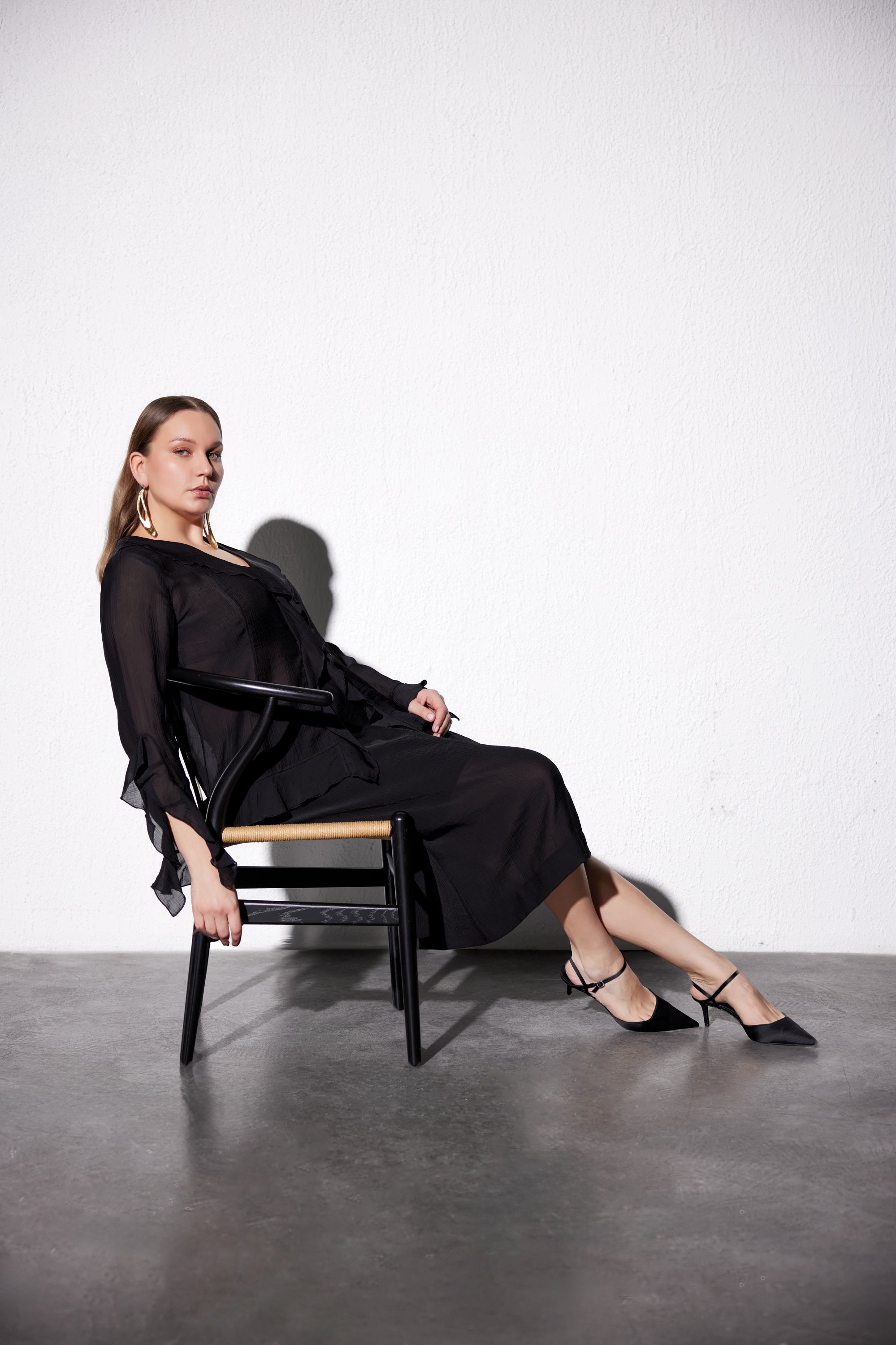 ALLEIA Büyük Beden Yarı Transparan Bluz Siyah