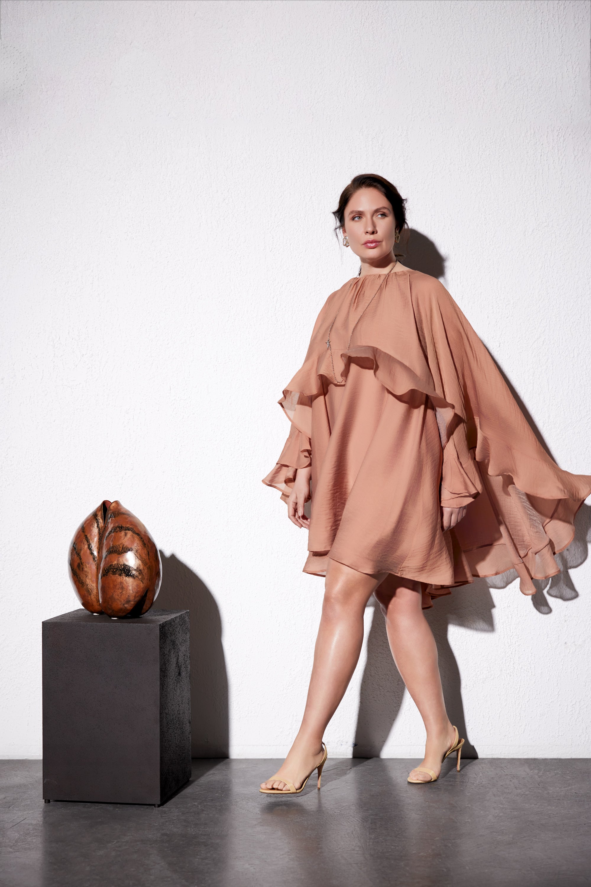 ALLURA Cape Detail Plus Size Brown Mini Dress