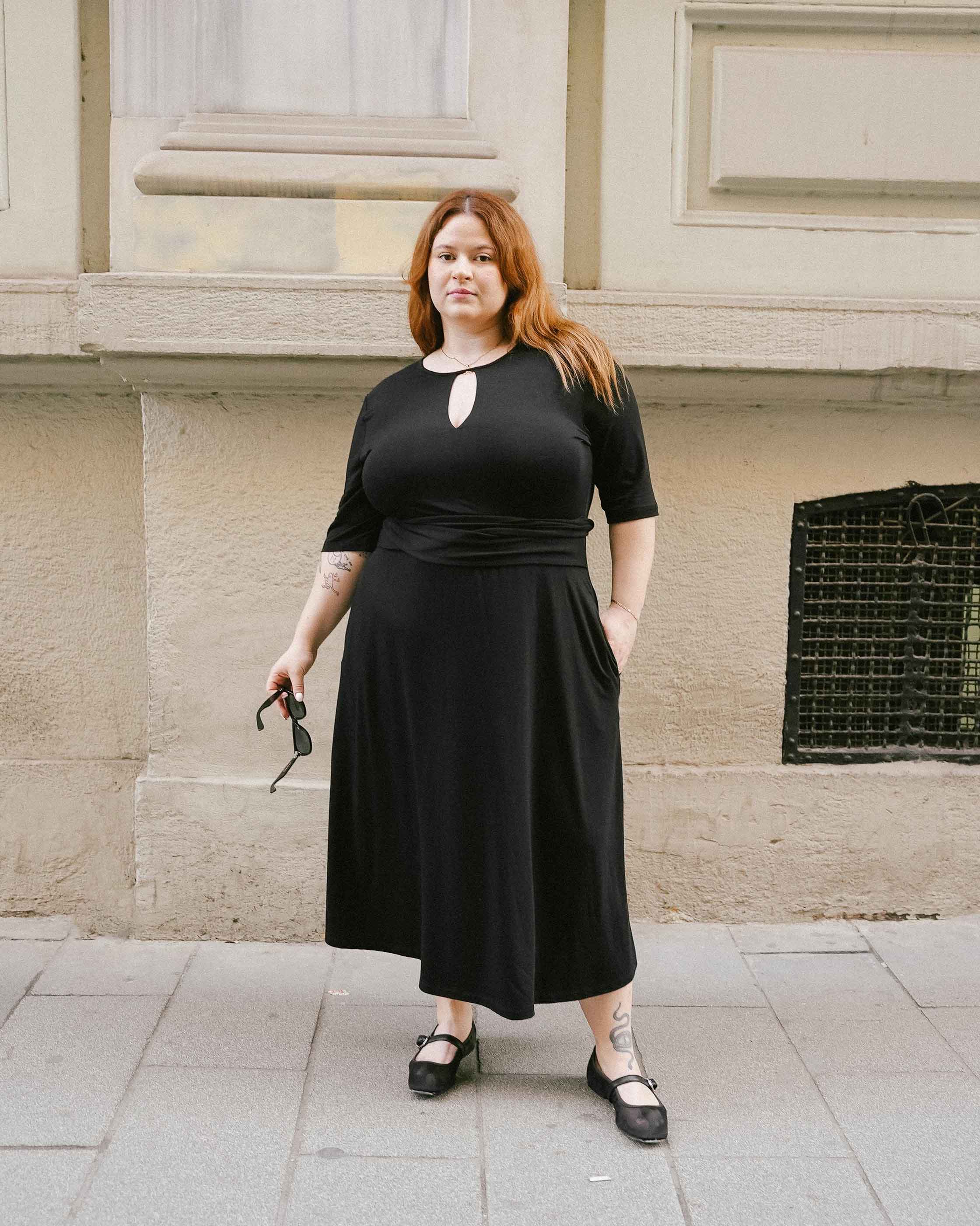 AMELIA Bisiklet Yaka Büyük Beden Elbise Siyah