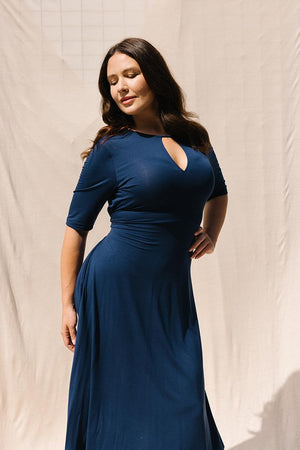 AMELIA Bisiklet Yaka Büyük Beden Elbise Lacivert | Luokk