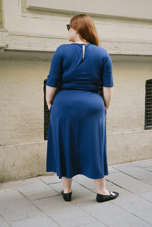 AMELIA Bisiklet Yaka Büyük Beden Elbise Lacivert | Luokk