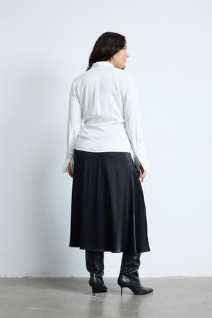 AMY Dökümlü Büyük Beden Saten Bluz Krem | Luokk