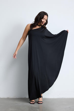AUSTEN Tek Omuz Asimetrik Büyük Beden Elbise Siyah | Luokk