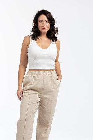 BABS V Yaka Askılı Büyük Beden Crop Top Ekru | Luokk