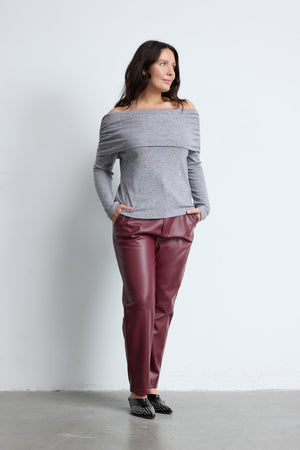 BONNIE Büyük Beden Madonna Yaka Bluz Gri-Melanj | Luokk