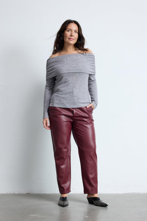 BONNIE Büyük Beden Madonna Yaka Bluz Gri-Melanj | Luokk