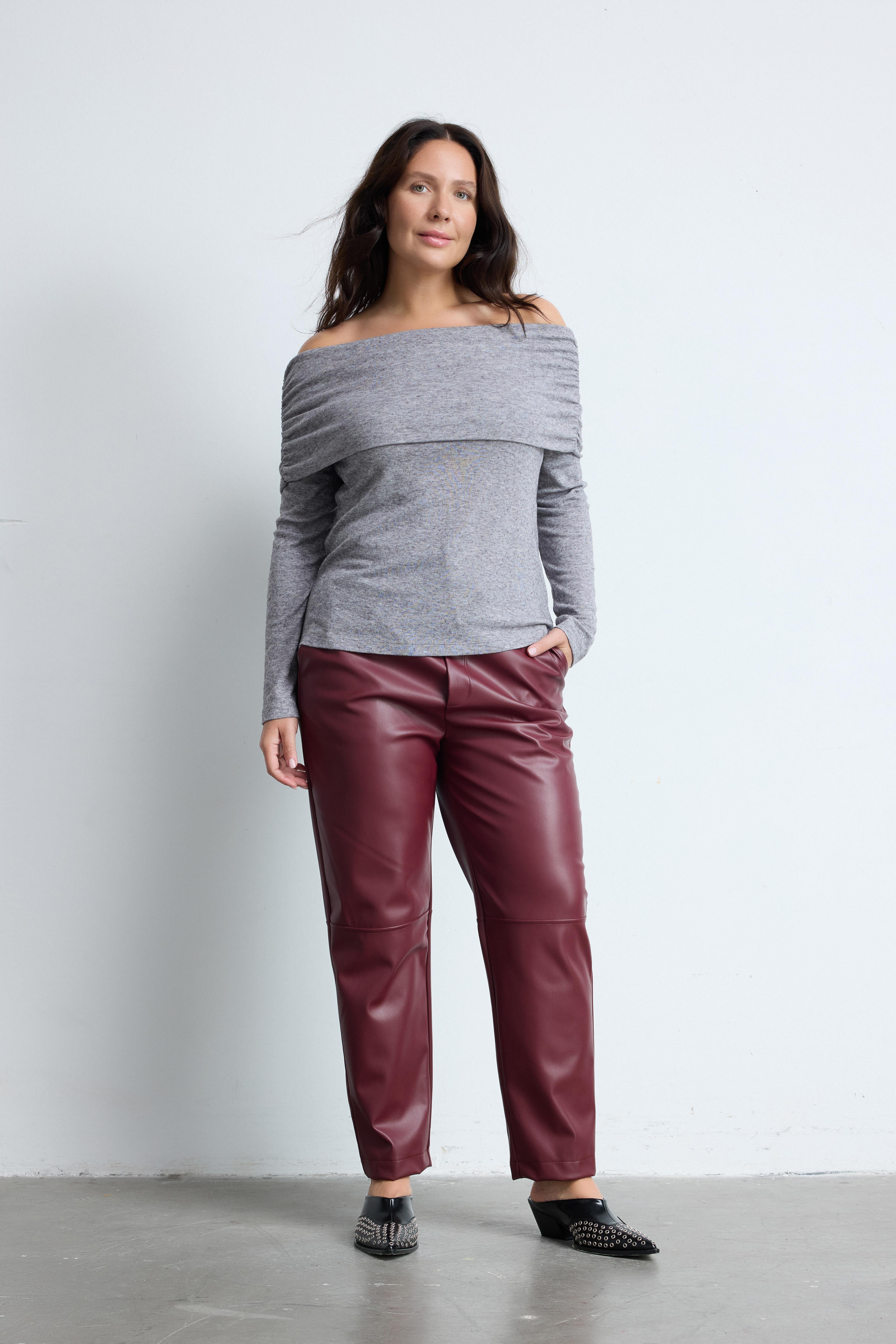 BONNIE Büyük Beden Madonna Yaka Bluz Gri-Melanj | Luokk