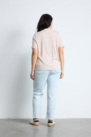 BRADLEY Bisiklet Yaka Büyük Beden Basic T-shirt Açık Vizon | Luokk