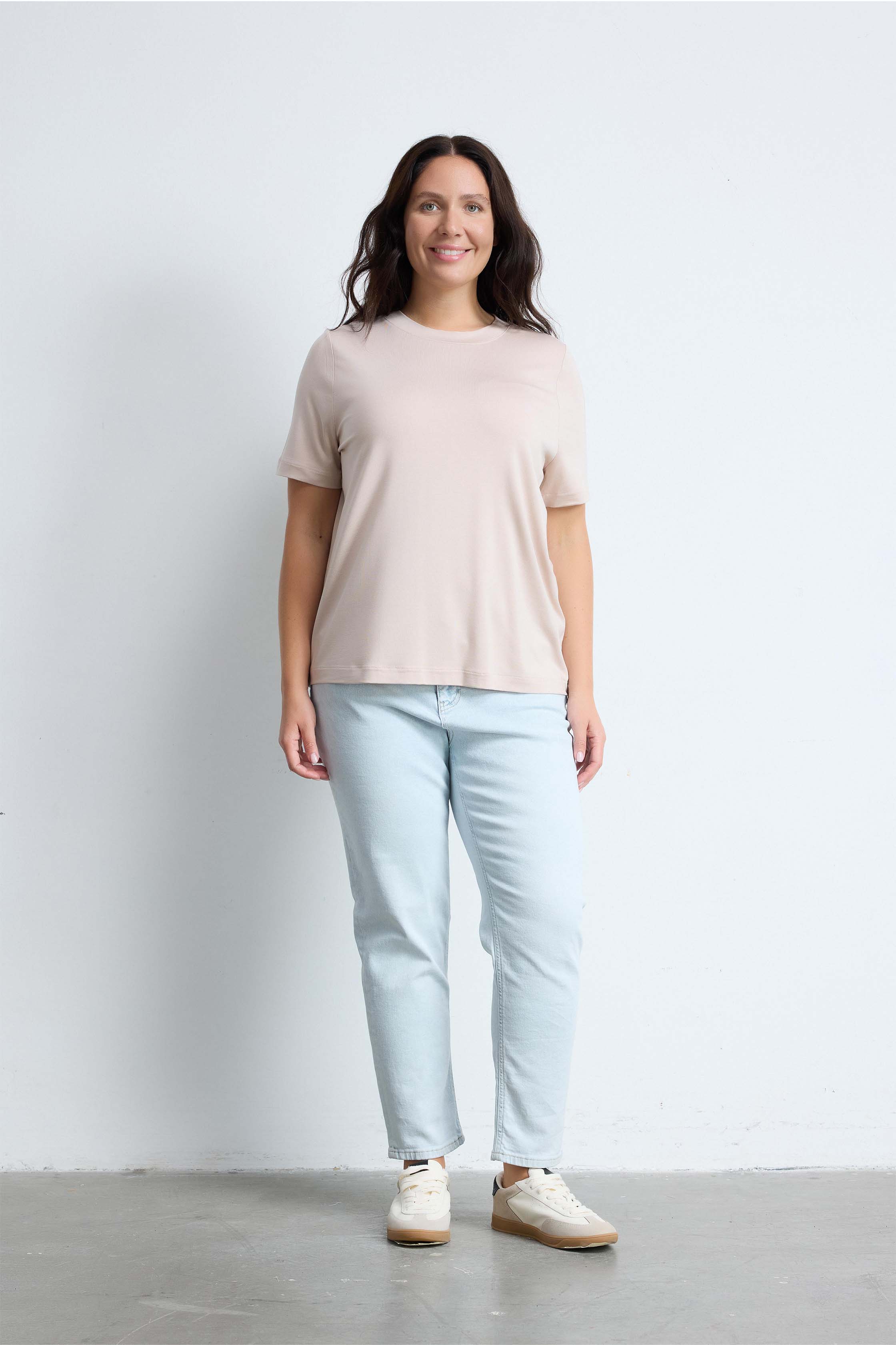 BRADLEY Crew Neck Plus Size Basic T-shirt - Light Taupe