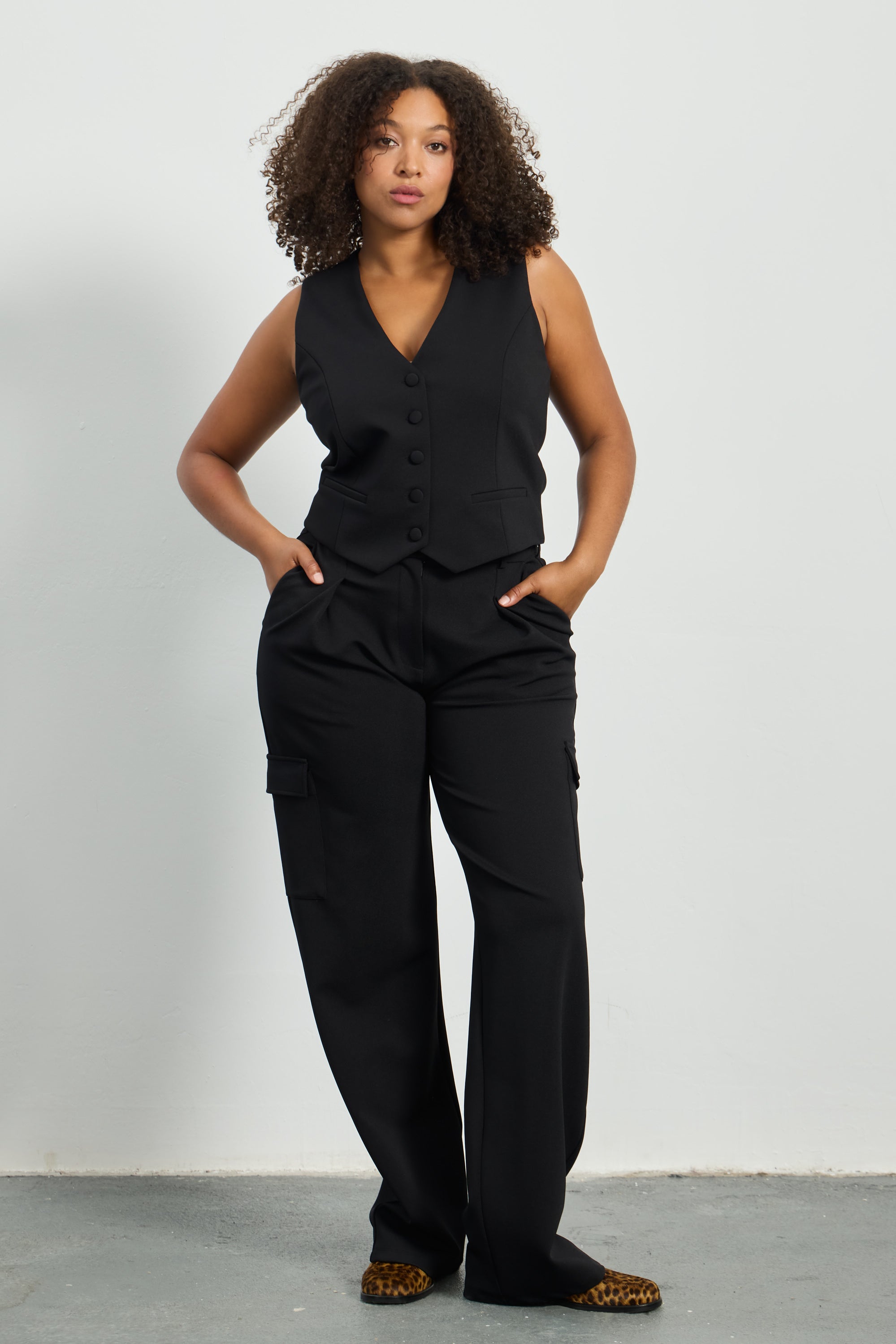 CAMY Düğmeli Büyük Beden Yelek Siyah