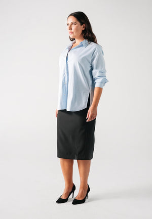 CARLEEN Pamuklu Büyük Beden Çizgili Poplin Gömlek Mavi-Beyaz | Luokk