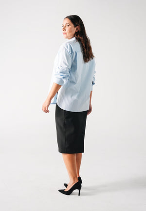 CARLEEN Pamuklu Büyük Beden Çizgili Poplin Gömlek Mavi-Beyaz | Luokk