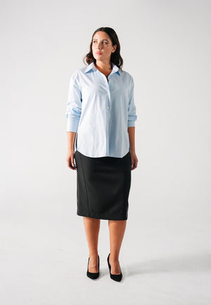 CARLEEN Pamuklu Büyük Beden Çizgili Poplin Gömlek Mavi-Beyaz | Luokk