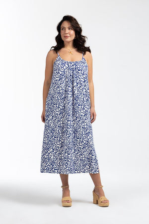 CARROL Askılı Desenli Büyük Beden Midi Boy Elbise Sax | Luokk