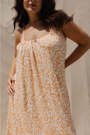CARROL Askılı Desenli Büyük Beden Midi Boy Elbise Turuncu | Luokk