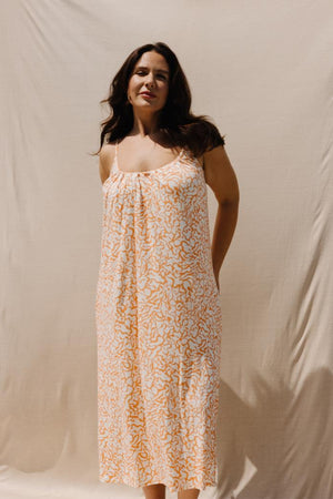 CARROL Askılı Desenli Büyük Beden Midi Boy Elbise Turuncu | Luokk