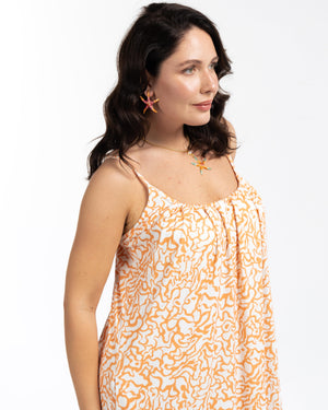 CARROL Askılı Desenli Büyük Beden Midi Boy Elbise Turuncu | Luokk