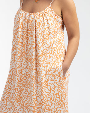 CARROL Askılı Desenli Büyük Beden Midi Boy Elbise Turuncu | Luokk