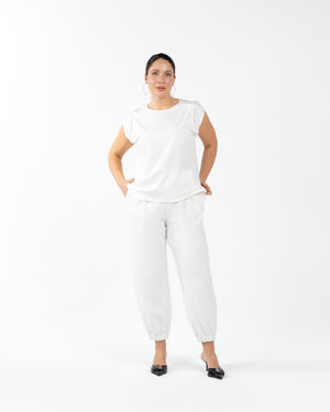 CASEY Bel ve Paça Lastikli Casual Büyük Beden Pantolon Ekru | Luokk