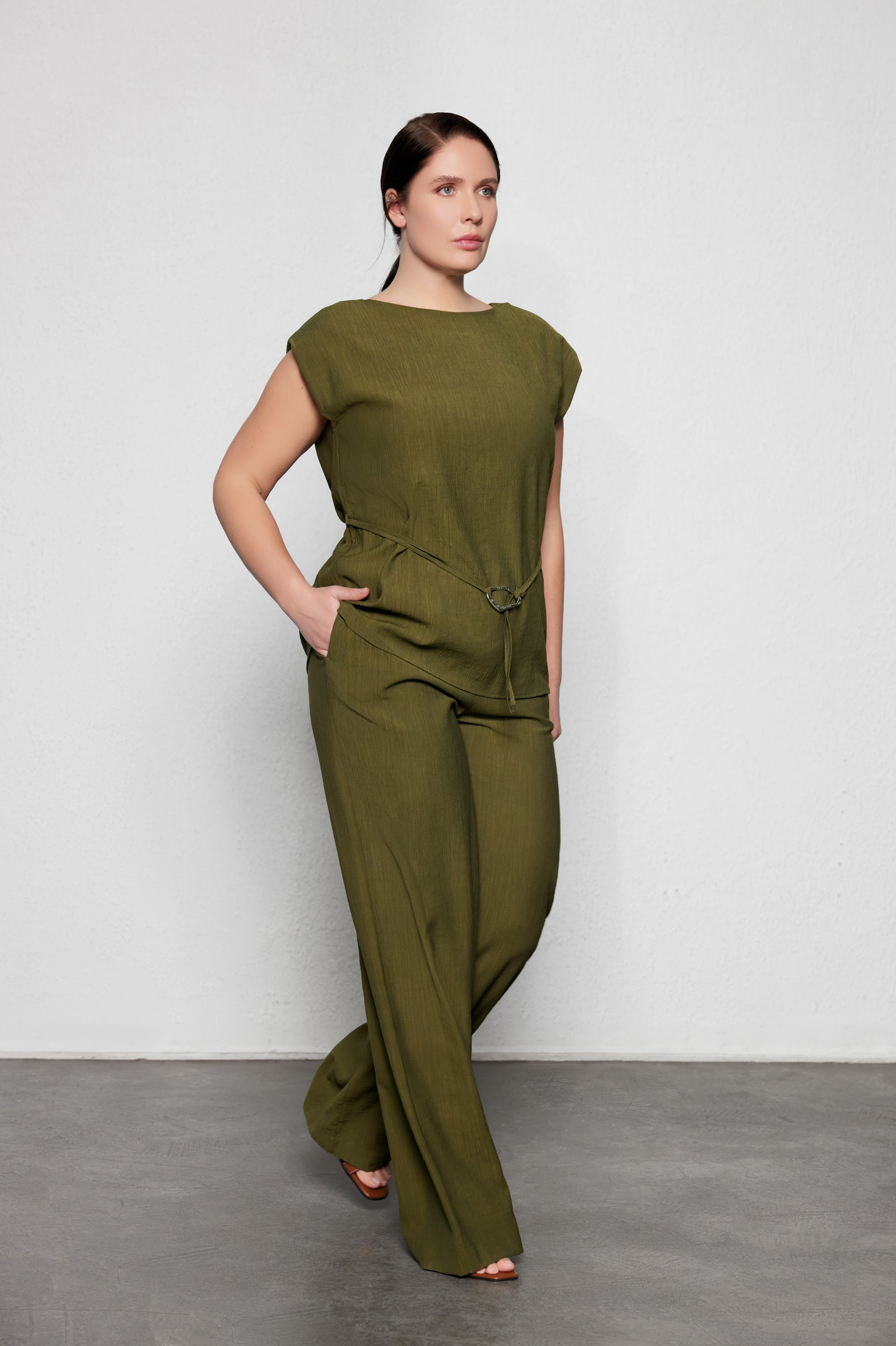 CASSIOPEE Büyük Beden Vatkalı Bluz Haki