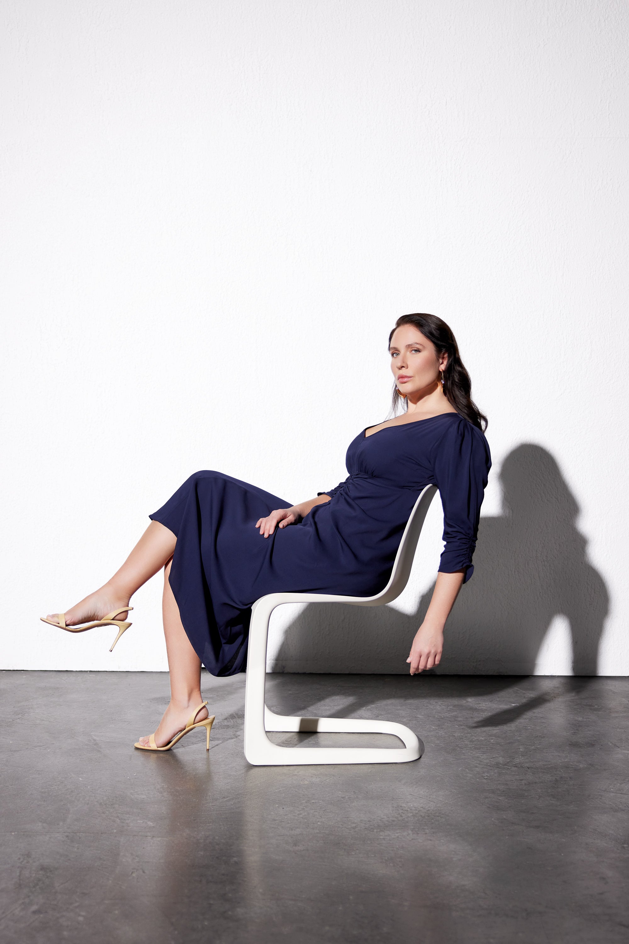 CELISA Ruched Plus Size Navy Midi Dress