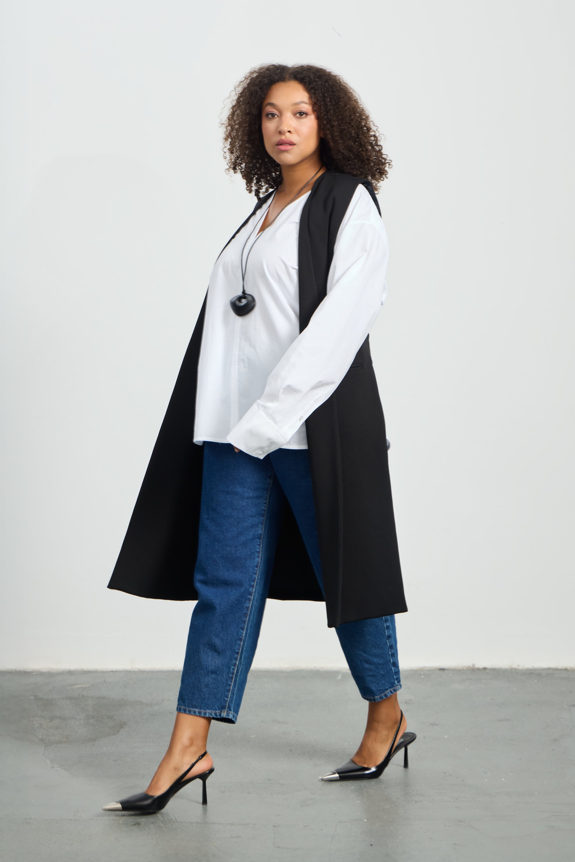 CINDY Büyün Beden Uzun Yelek Siyah