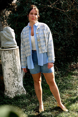 DARCY %100 Pamuk Yüksek Bel Büyük Beden Jean Şort Mavi | Luokk