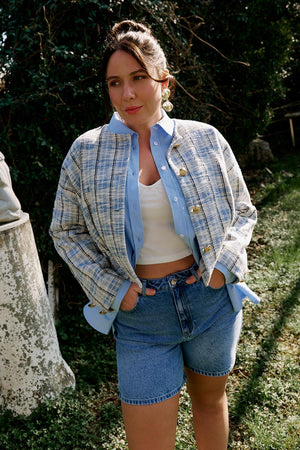 DARCY %100 Pamuk Yüksek Bel Büyük Beden Jean Şort Mavi | Luokk