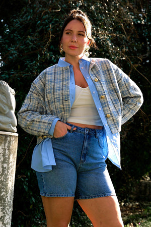 DARCY %100 Pamuk Yüksek Bel Büyük Beden Jean Şort Mavi | Luokk