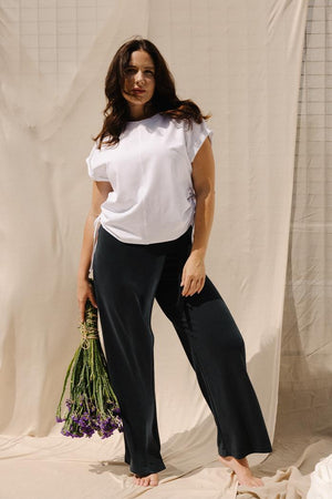 DARIA Bisiklet Yaka Yandan Büzgülü Pamuklu Büyük Beden T-shirt Beyaz | Luokk