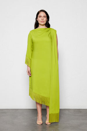 yeşil şal yaka elbise