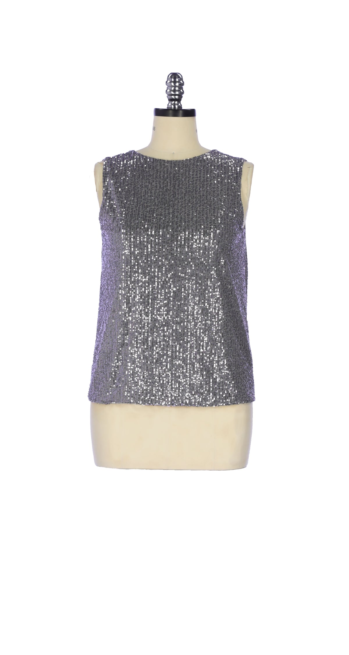 DORRIE Crew Neck Relaxed Fit Sequin Blouse with V-Neck Detail Grey