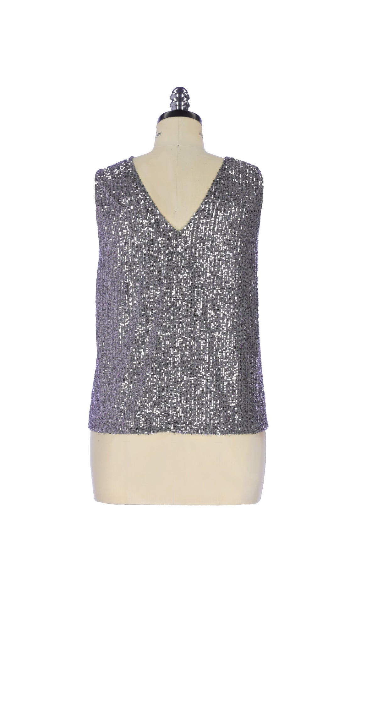DORRIE Crew Neck Relaxed Fit Sequin Blouse with V-Neck Detail Grey