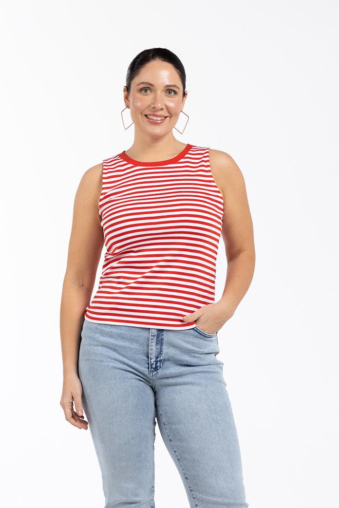 ELLIE Bisiklet Yaka %100 Pamuk Büyük Beden Kolsuz Çizgili Atlet Kırmızı | Luokk