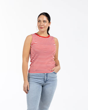 ELLIE Bisiklet Yaka %100 Pamuk Büyük Beden Kolsuz Çizgili Atlet Kırmızı | Luokk