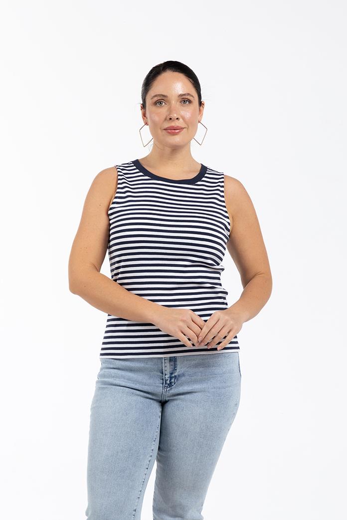 ELLIE Bisiklet Yaka %100 Pamuk Büyük Beden Kolsuz Çizgili Atlet Lacivert | Luokk