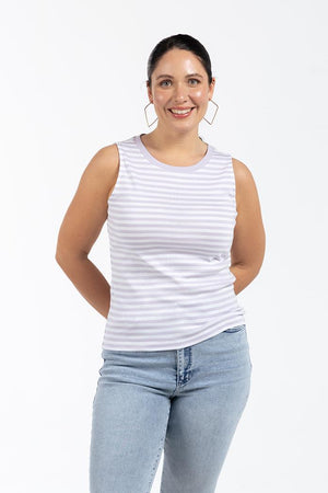 ELLIE Bisiklet Yaka %100 Pamuk Büyük Beden Kolsuz Çizgili Atlet Lila | Luokk