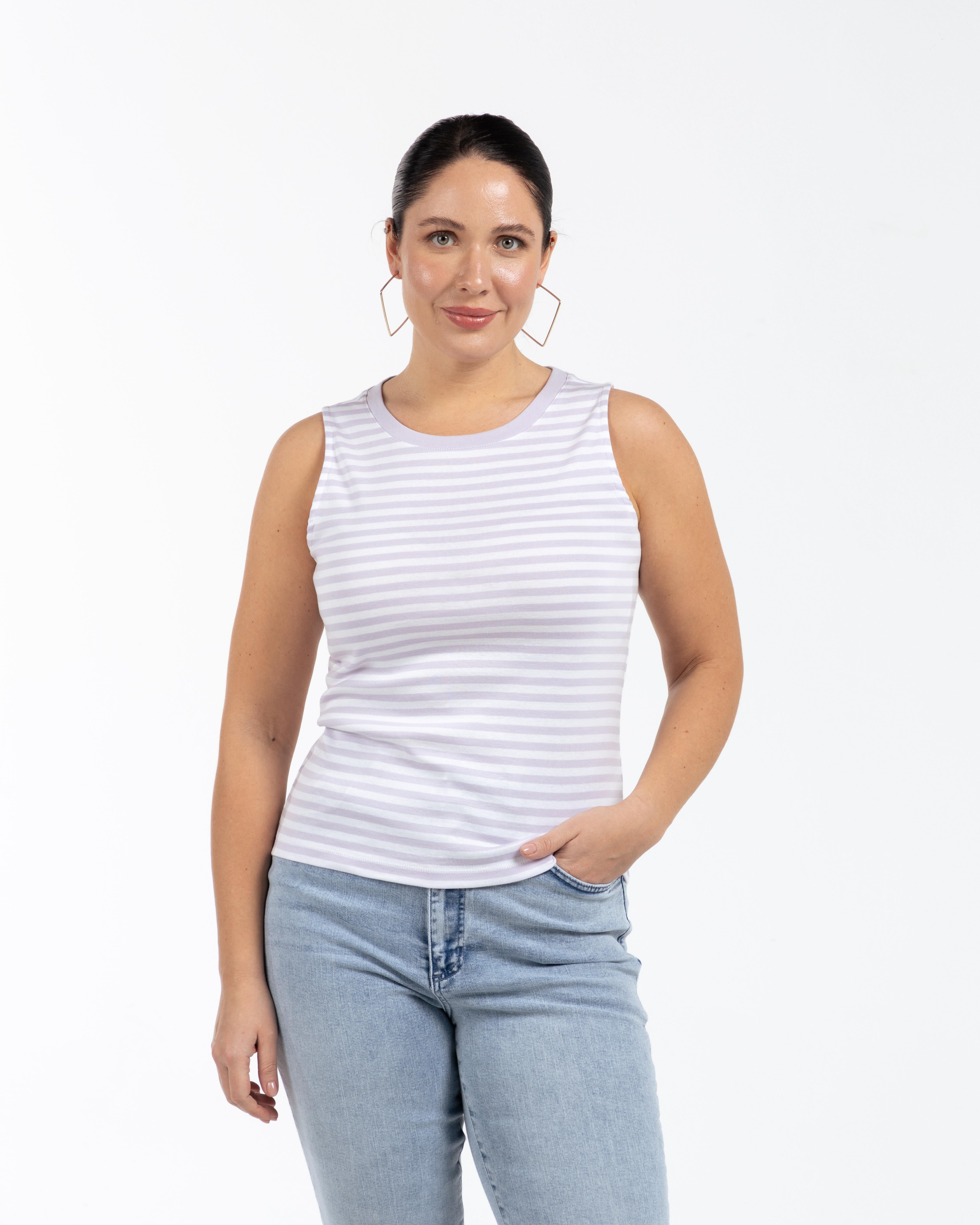 ELLIE Bisiklet Yaka %100 Pamuk Büyük Beden Kolsuz Çizgili Atlet Lila | Luokk