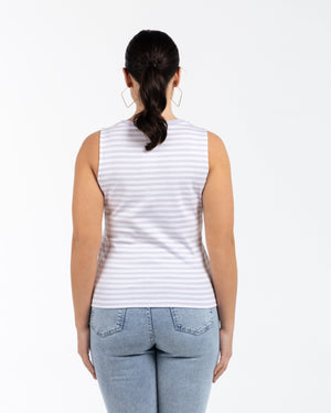 ELLIE Bisiklet Yaka %100 Pamuk Büyük Beden Kolsuz Çizgili Atlet Lila | Luokk