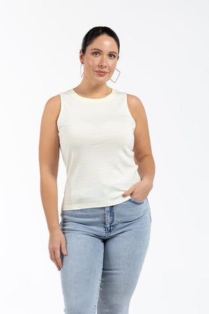 ELLIE Bisiklet Yaka %100 Pamuk Büyük Beden Kolsuz Çizgili Atlet Sarı | Luokk