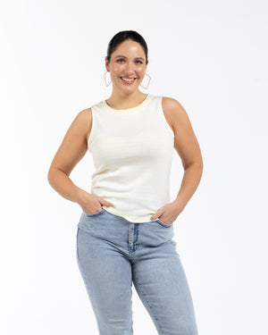 ELLIE Bisiklet Yaka %100 Pamuk Büyük Beden Kolsuz Çizgili Atlet Sarı | Luokk