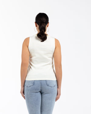 ELLIE Bisiklet Yaka %100 Pamuk Büyük Beden Kolsuz Çizgili Atlet Sarı | Luokk