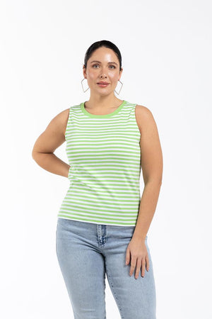 ELLIE Bisiklet Yaka %100 Pamuk Büyük Beden Kolsuz Çizgili Atlet Yeşil | Luokk