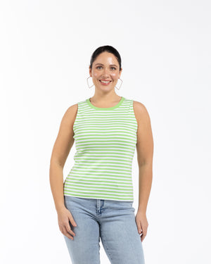 ELLIE Bisiklet Yaka %100 Pamuk Büyük Beden Kolsuz Çizgili Atlet Yeşil | Luokk