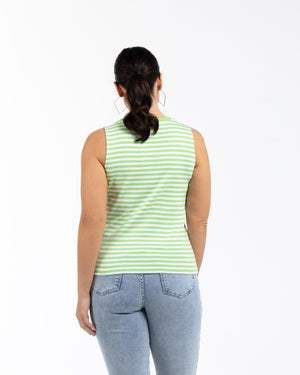 ELLIE Bisiklet Yaka %100 Pamuk Büyük Beden Kolsuz Çizgili Atlet Yeşil | Luokk