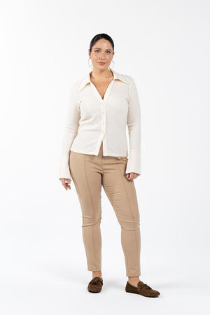 EMERY Toparlayıcı Yüksek Bel Beli Lastikli Pamuklu Büyük Beden Pantolon Camel | Luokk