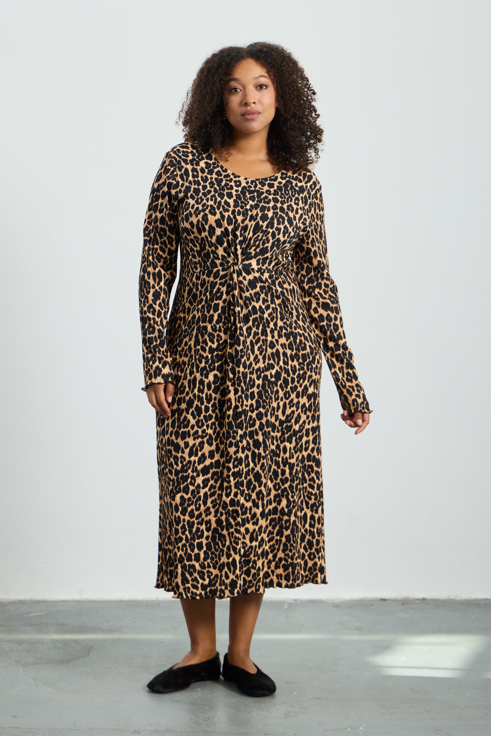 EMPIRE Leopard Print Long Sleeve Plus Size Dress