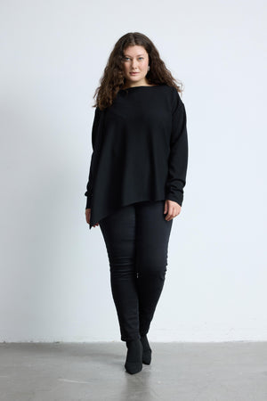 ENA Uzun Kollu Büyük Beden Triko Şal Kazak Siyah | Luokk