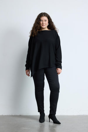 ENA Uzun Kollu Büyük Beden Triko Şal Kazak Siyah | Luokk